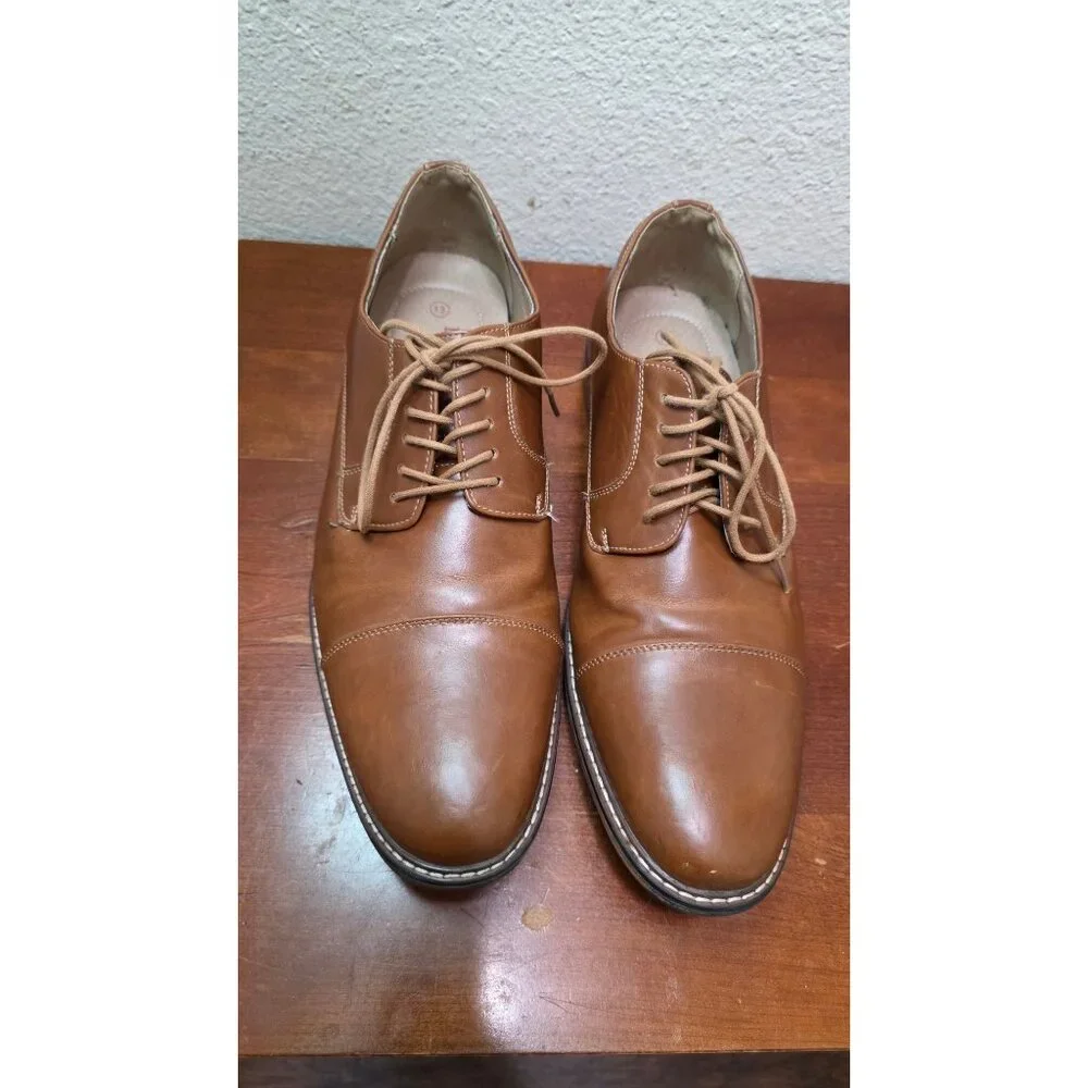 Dexter Comfort Men's Tan Brown Fux Leather‎ Lace-Up Oxford Dress Shoes Size 13