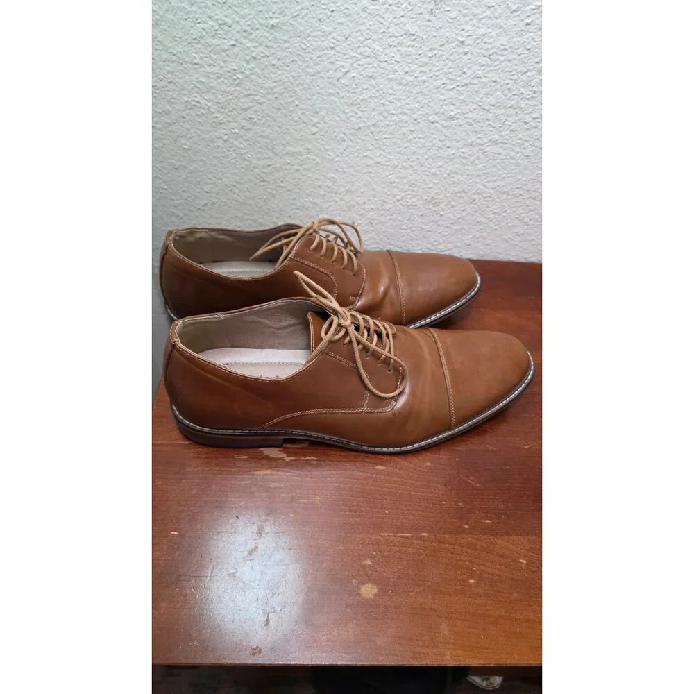 Dexter Comfort Men's Tan Brown Fux Leather‎ Lace-Up Oxford Dress Shoes Size 13