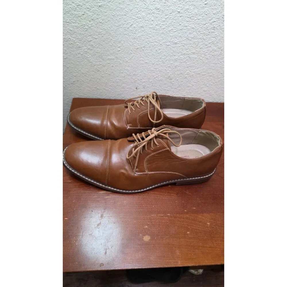 Dexter Comfort Men's Tan Brown Fux Leather‎ Lace-Up Oxford Dress Shoes Size 13