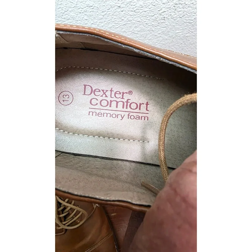 Dexter Comfort Men's Tan Brown Fux Leather‎ Lace-Up Oxford Dress Shoes Size 13