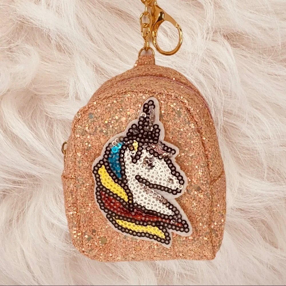 GLITTER UNICORN MINI BACKPACK COIN PURSE CHARM KEYCHAIN‎ PINK