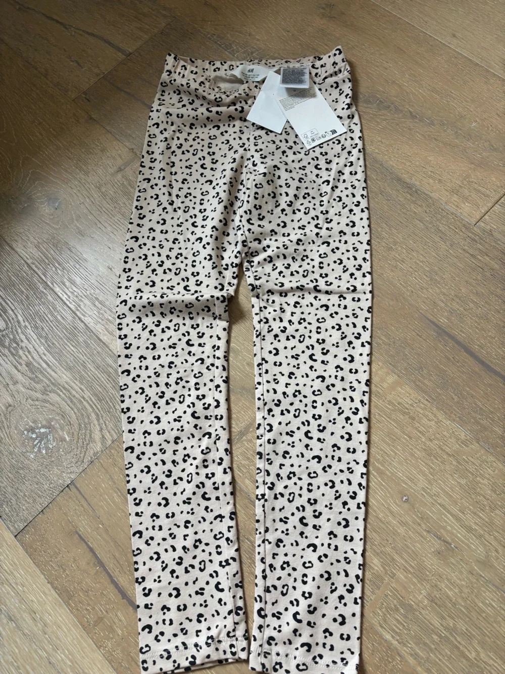 H&M girls leopard Print Leggings - Cream with Black Spots 7 NWT