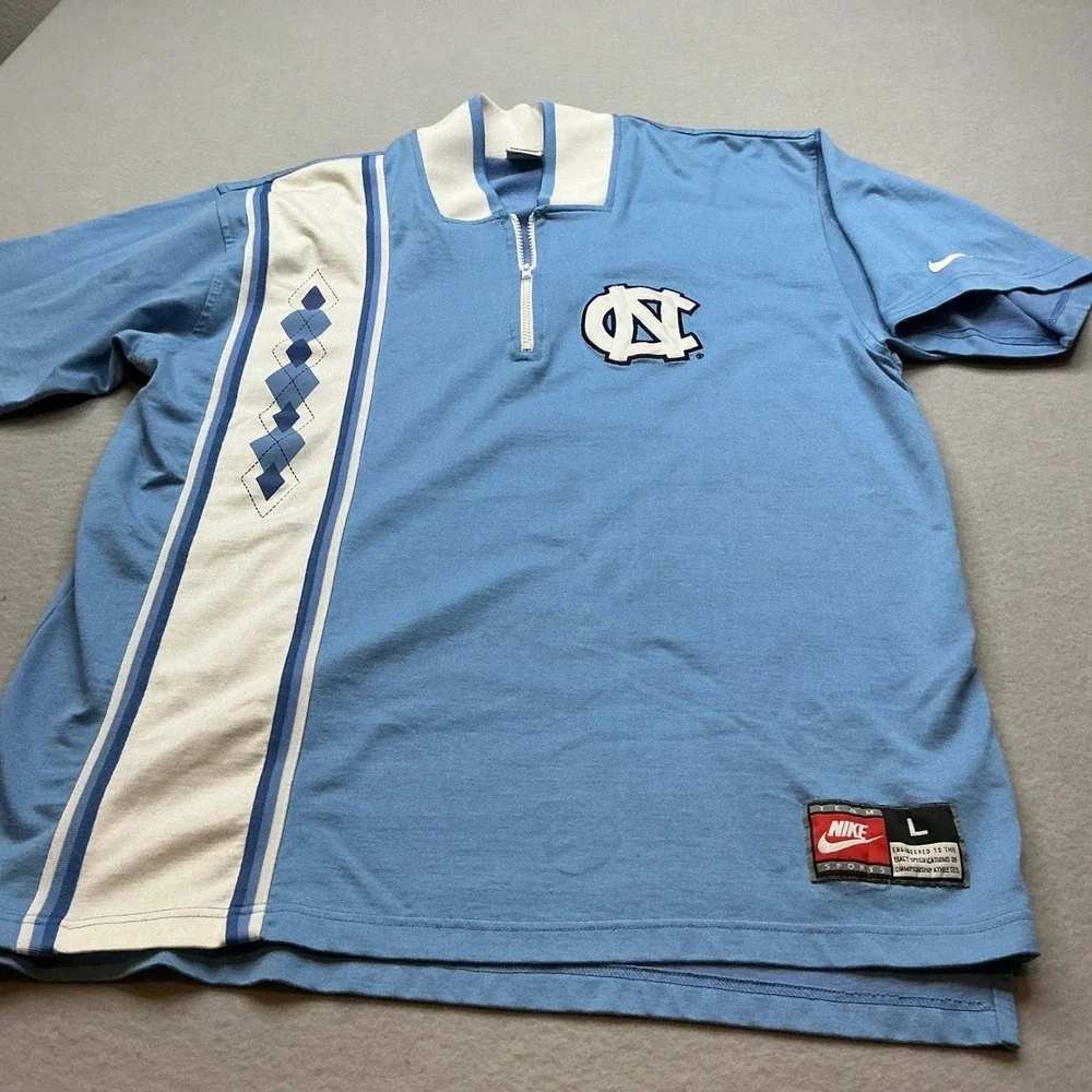 Nike UNC‎ Tar Heels Quarter Zip Polo Shirt Large Blue Argyle Stripe Vintage Men