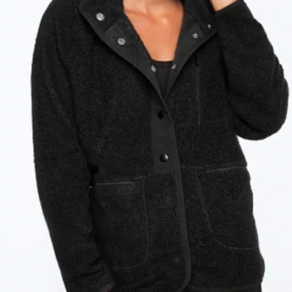 PINK Victoria's Secret Black Fleece Boucle Snap up Jacket Women's Size M