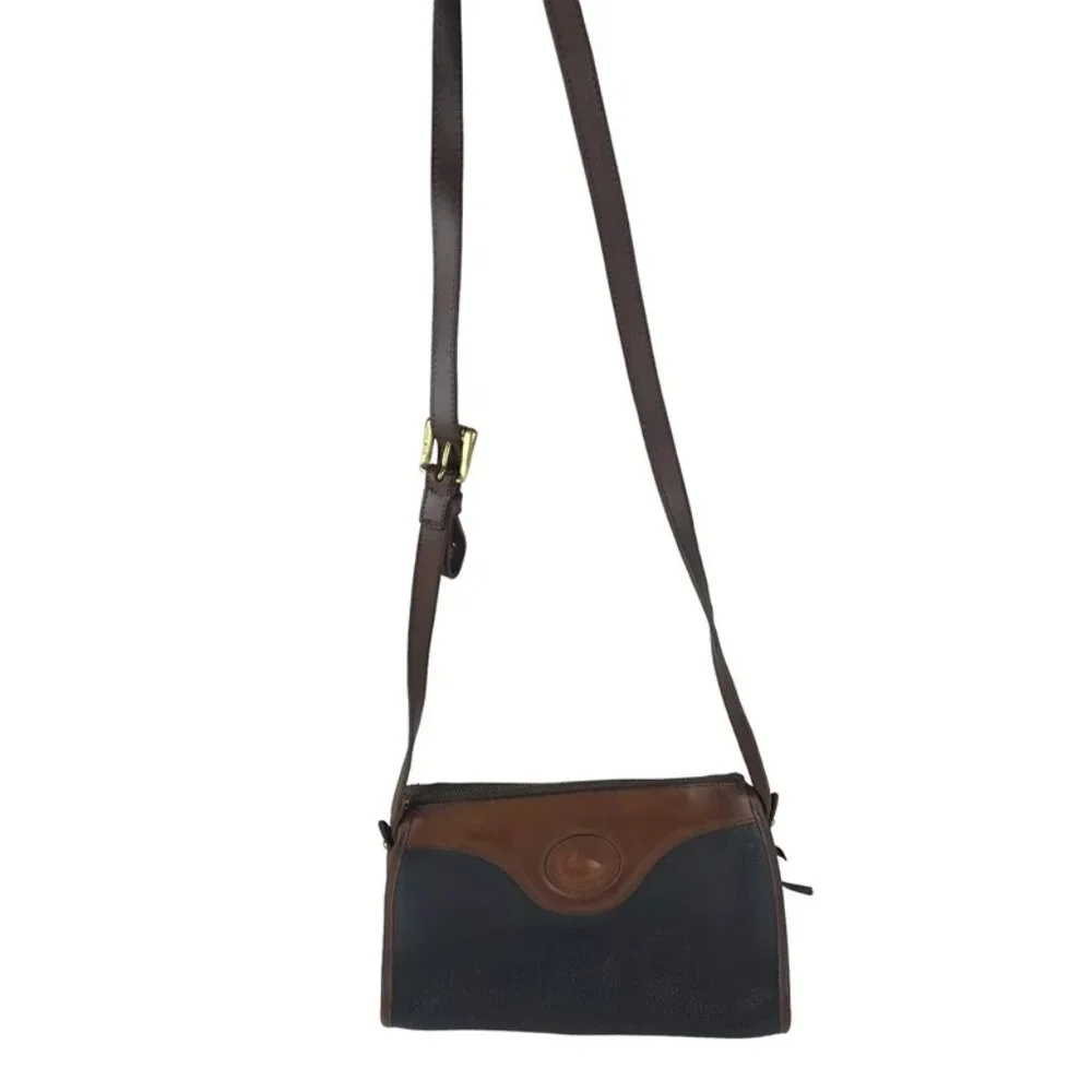 Dooney & Bourke Womens Blue‎ Brown Leather Inner Pockets Crossbody Strap Handbag