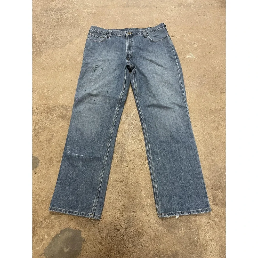 Carhartt 101483-980 Jeans Mens 40x34 Blue Med‎ Wash Relaxed Straight Distressed