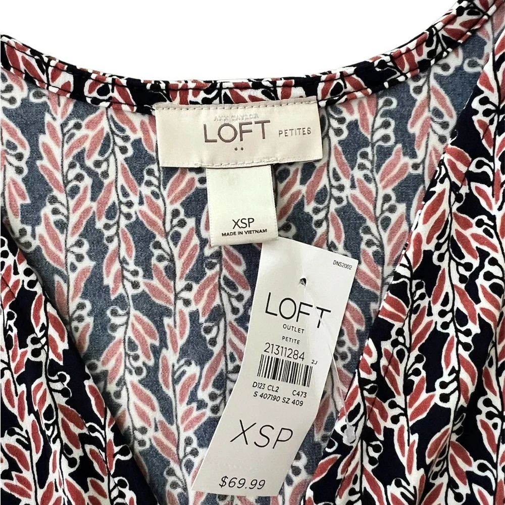 NWT LOFT faux wrap dress with tie waist…floral pattern navy/pink/white XS