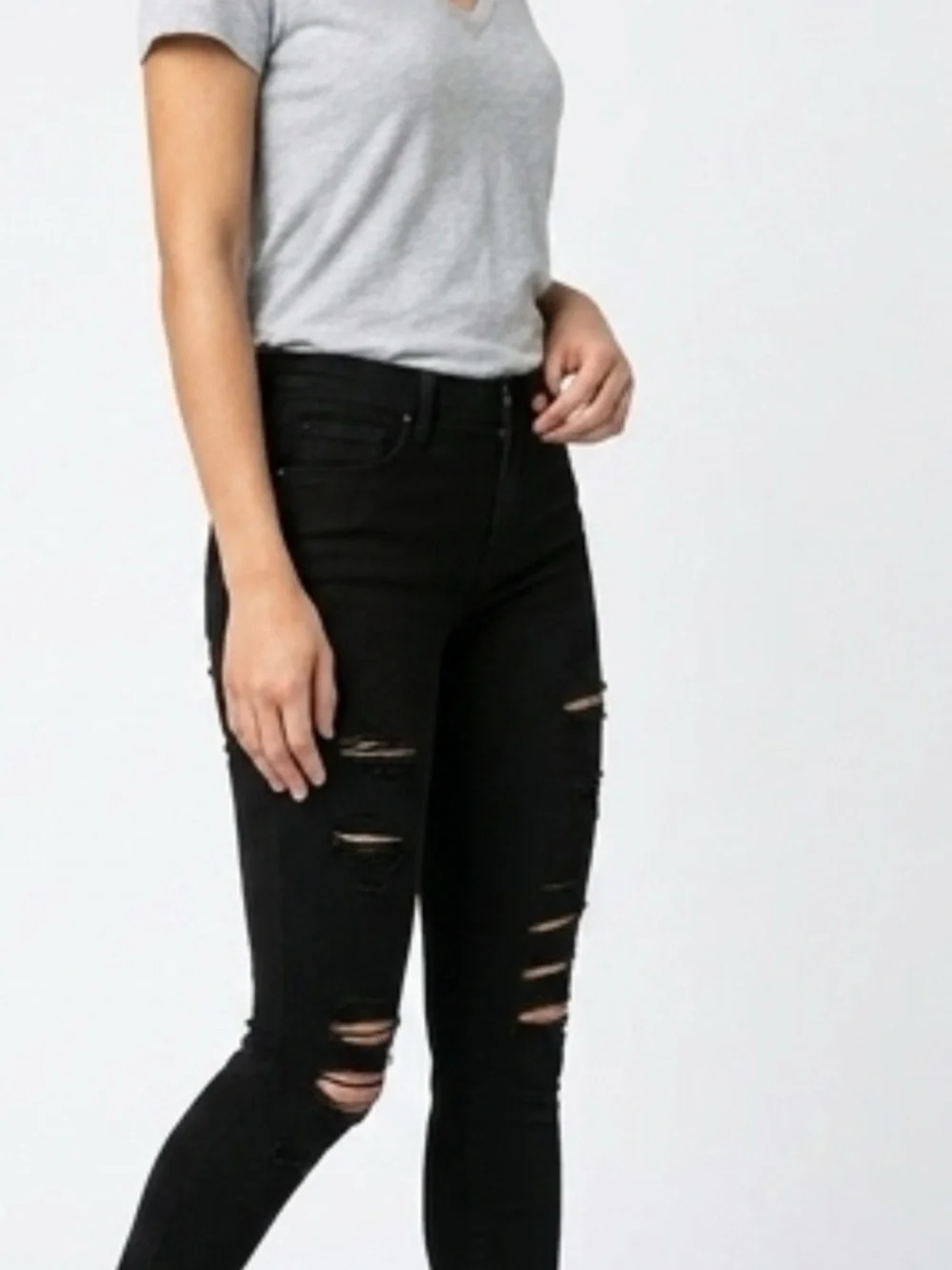 Frame Denim Black Jeanne Distressed High-Rise Skinny Frey Jeans