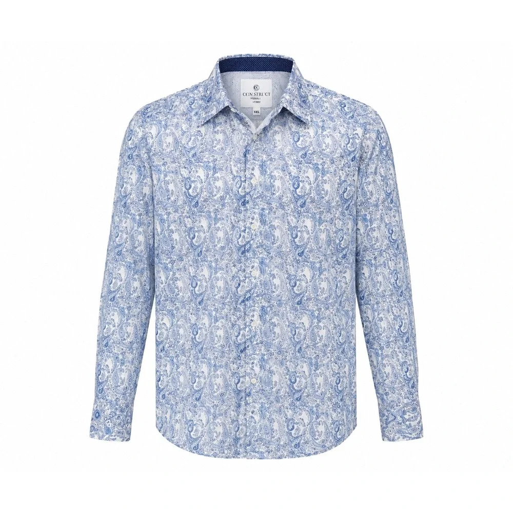 CON.STRUCT Men's XXL Modern Fit Hybrid Blue White Paisley Button Shirt