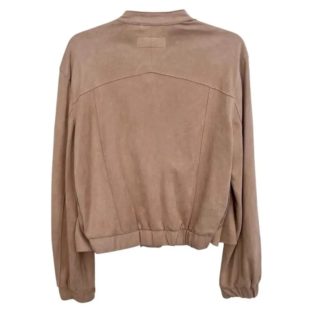 BlankNYC Short Moto Jacket Tan Faux Suede Leather Sz S Zipper Casual