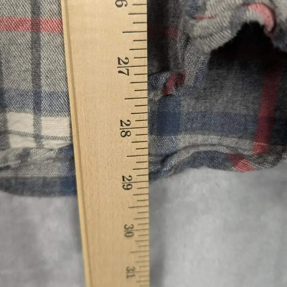 J.Crew Mercantile Flex Shirt Mens Large Gray Blue Plaid Flannel Elbow Patches