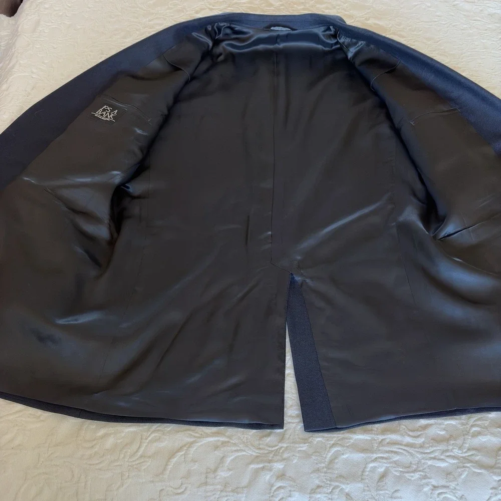 Jos A. Bank 46L Navy Wool Bamboo Rayon Sport Coat Blazer 2 Button Classic Mens