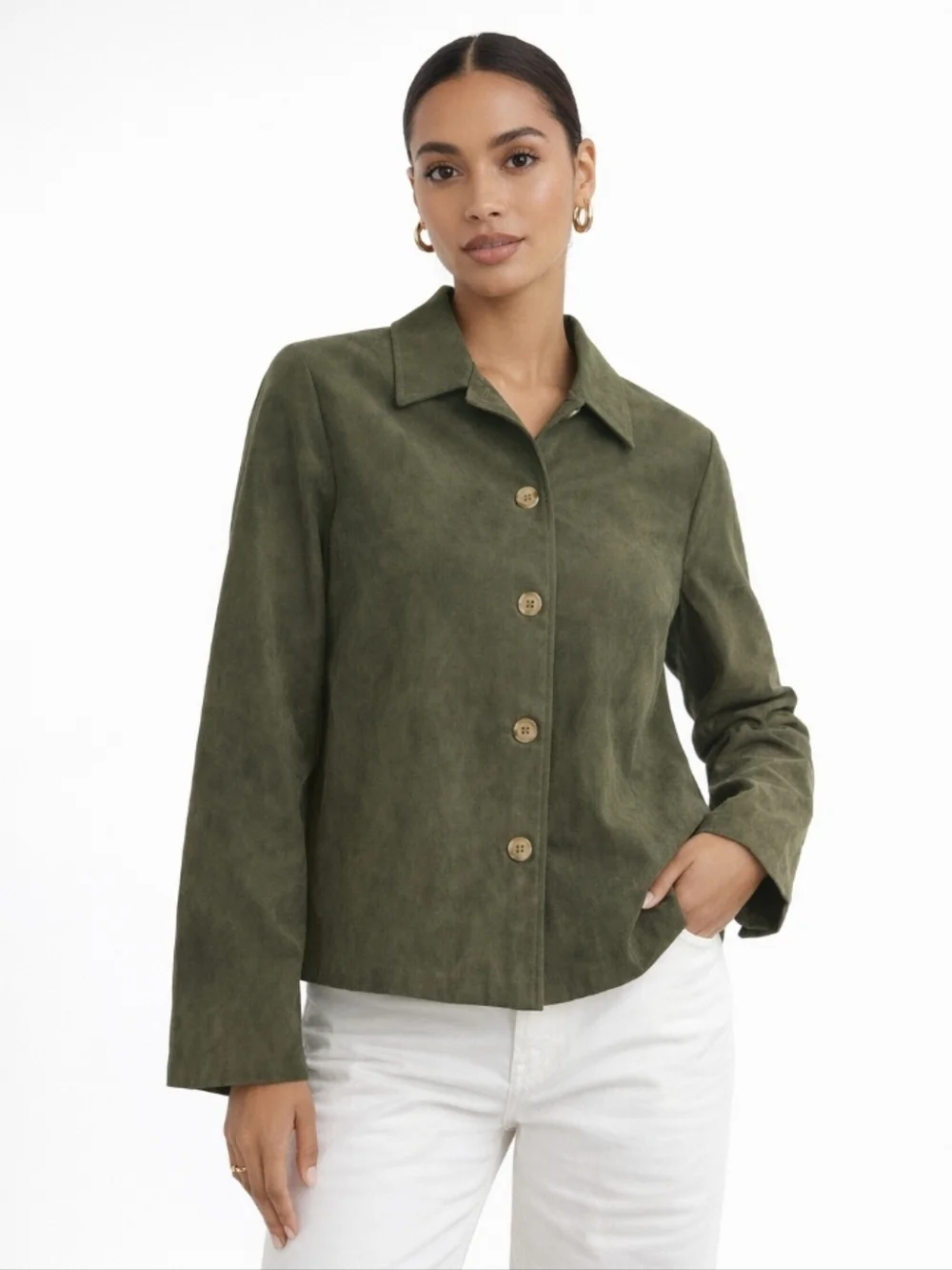 Briggs New York Faux Suede Shirt Jacket Moss Green Medium