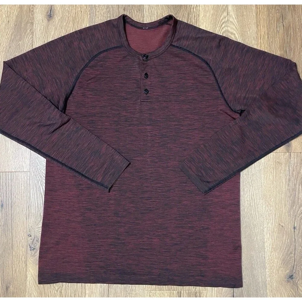 Lululemon Metal Vent Tech Henley Long Sleeve Shirt Stretch Performance Large Red