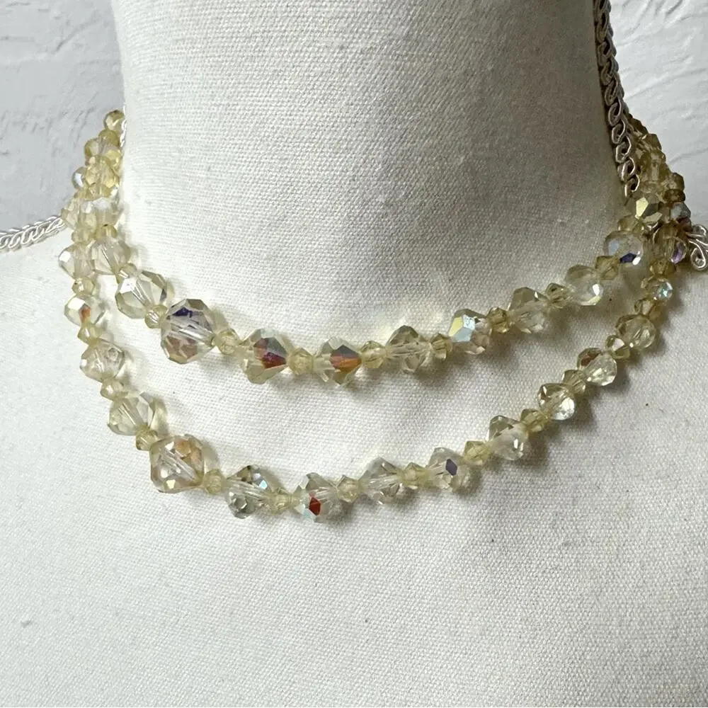 Vintage Australian Crystal Two Strand Aurora Borealis Necklace Estate Jewelry