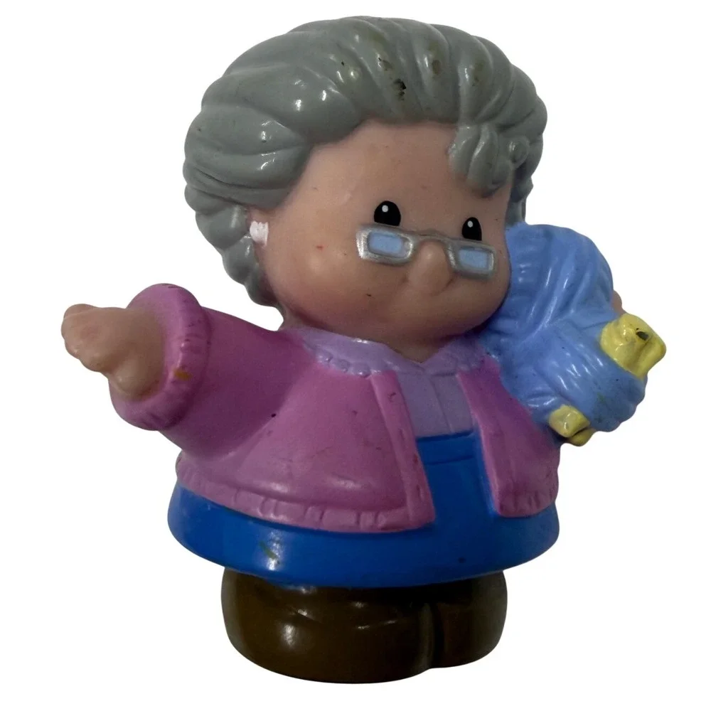 Fisher-Price Little People Grandma Figure with Blue Bird Purple Cardigan Toy