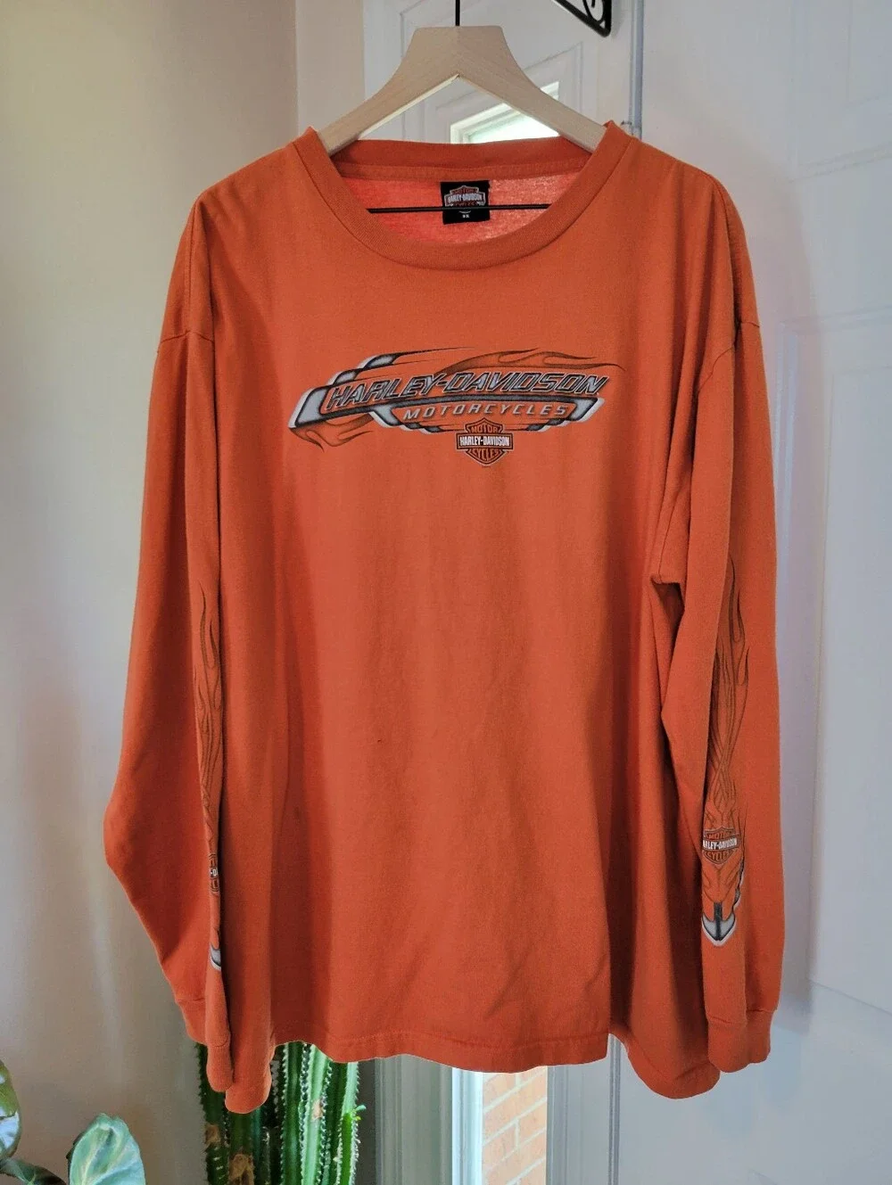 Harley-Davidson Motorcycles Orange Long Sleeve Graphic Printed Shirt, Size XXXL‎