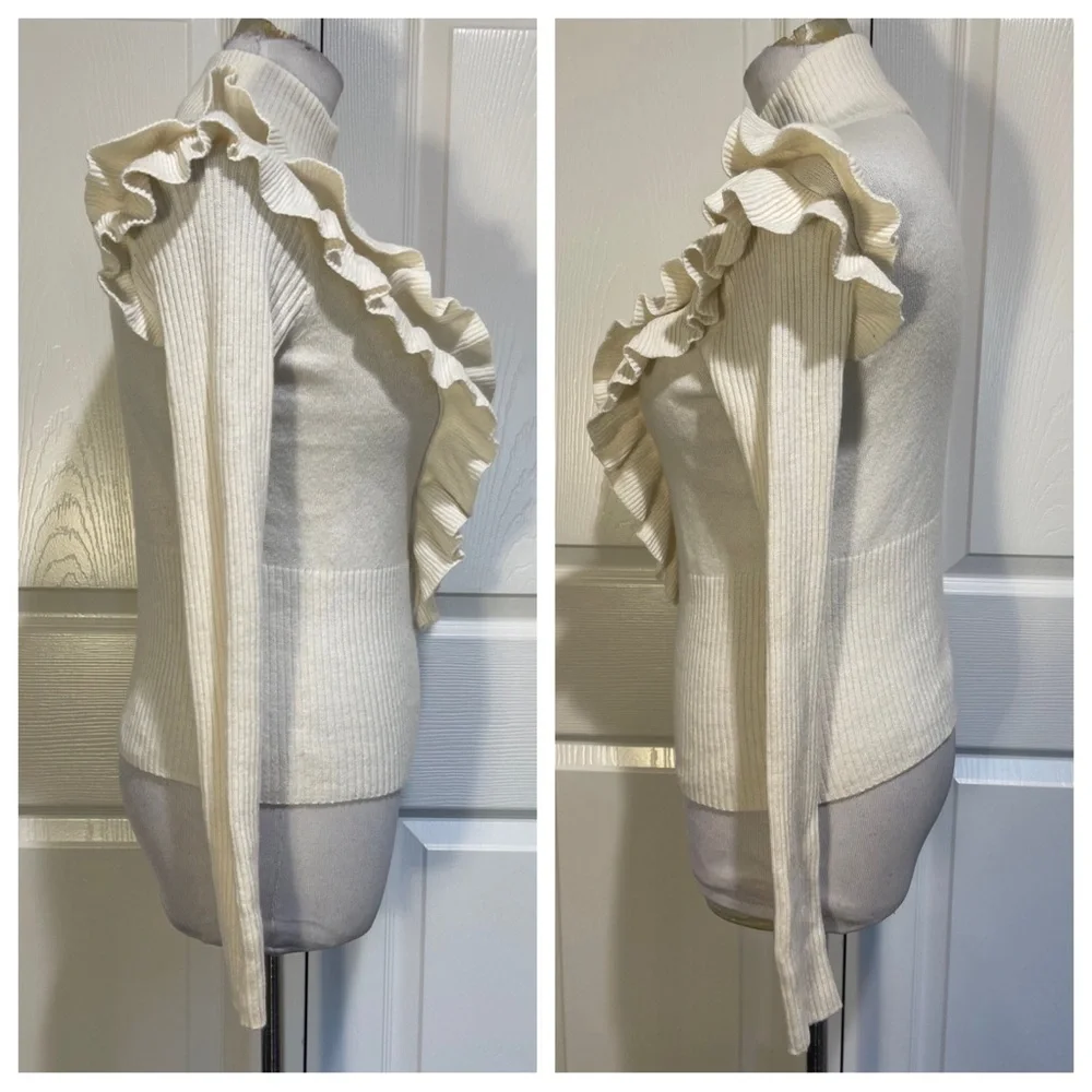 Cinq a Sept Palomino Ruffle Turtleneck Pullover Sweater