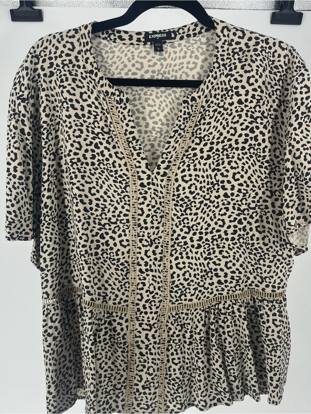Express Beige and Black Leopard Print Peplum Tunic