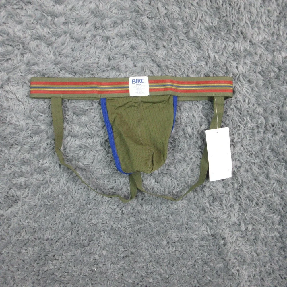 BIKE Olive Green Men's Athletic Jockstrap with Blue Trim