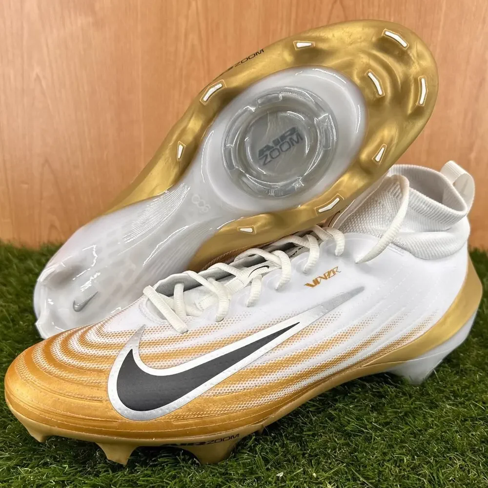 Nike Zoom Air Vapor Pro 1 White Metallic Gold Football Cleats FB3298-103 Sz 13
