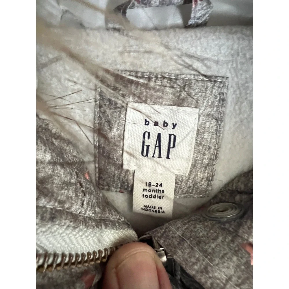New Baby Gap Gray Rose Gold Star Puffer Jacket Faux Fur Hood 18-24 Mon