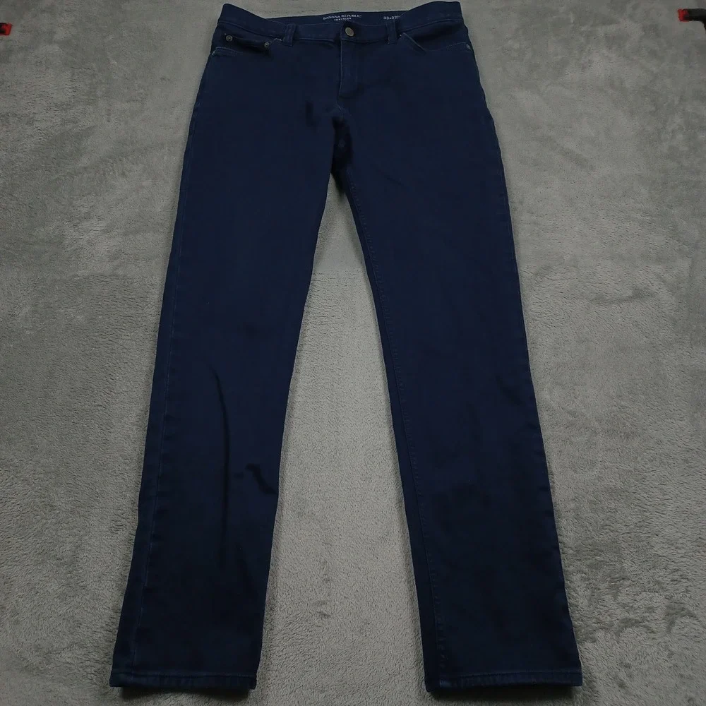 Banana Republic Jeans Mens 33x32 Blue Denim Slim Fit‎ Traveler Preppy Casual A5