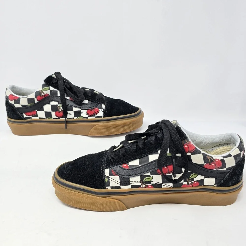 Vans Old Skool Platform Cherry Checkerboard Gum Sole Sneakers Womens 5.5 Black