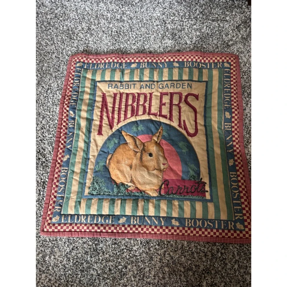 Vintage Eldredge Bunny Booster Rabbit Garden Nibblers Quilted Wall Hanging 16x14