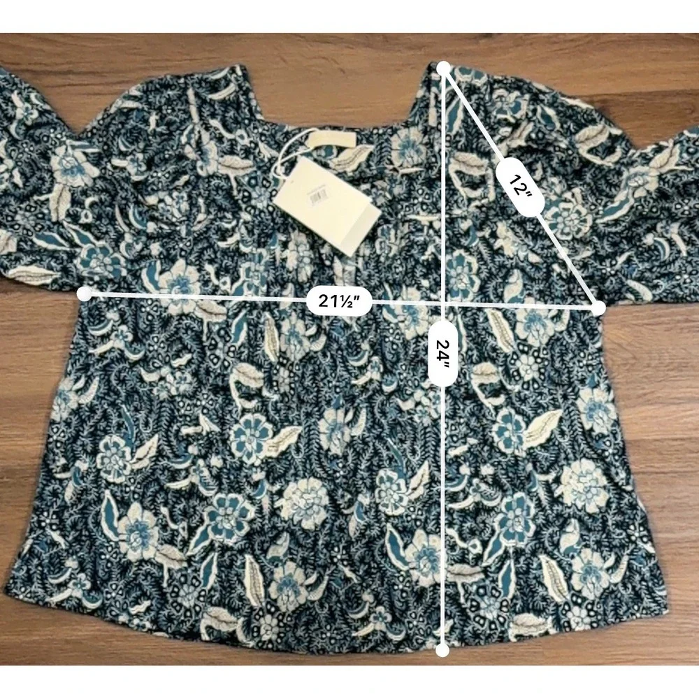 Ulla Johnson Issa Blouse Midnight Blue Floral Puff Sleeve Sz 10 NWT Cottagecore