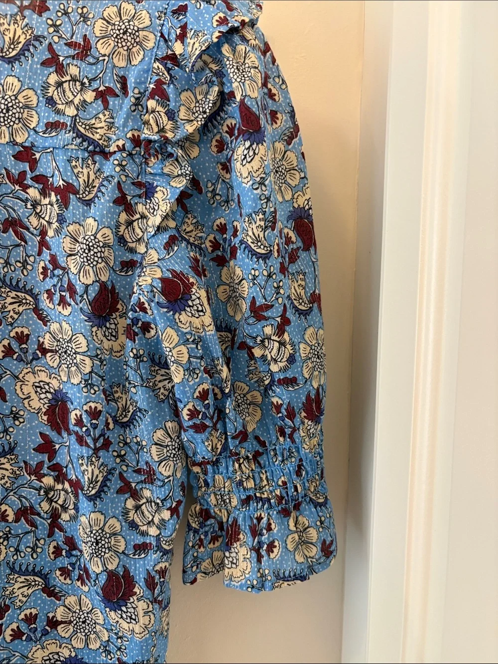 LOFT Blue Floral Puff-Sleeve Women's Top XXSP