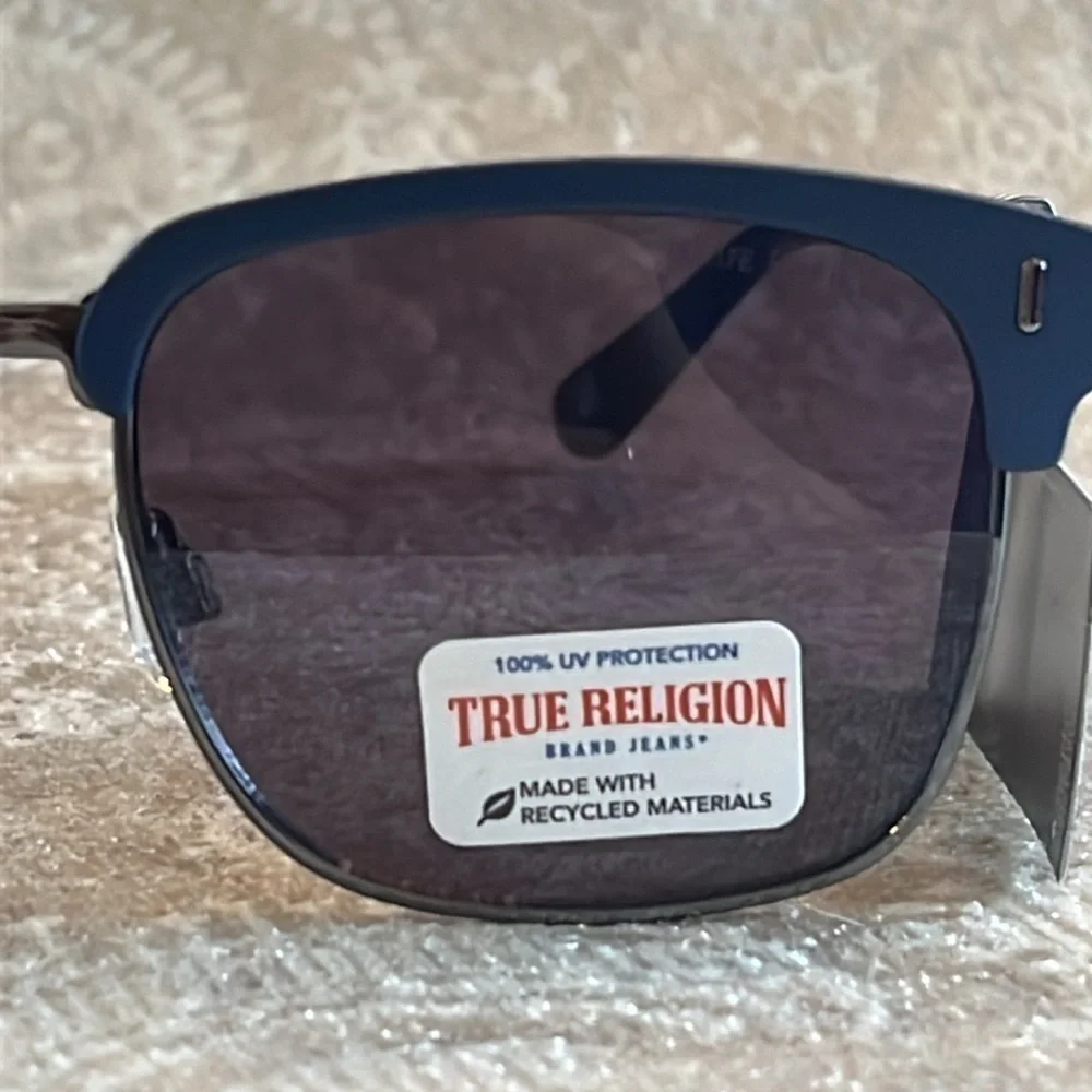 Brand New True Religion Clubmaster Classic Square Metal Sunglasses Blue Accent