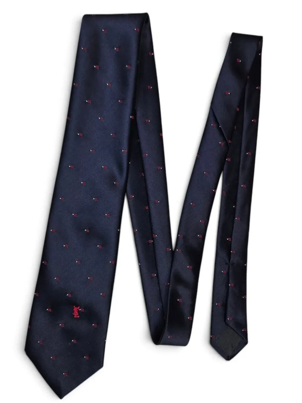 NWOT Vintage Yves Saint Laurent Neck Tie Men's Navy Blue Dotted Pattern Office