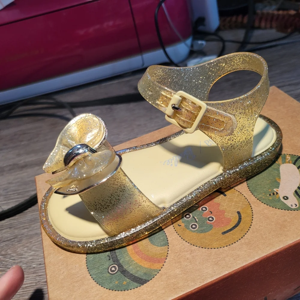 Mini Melissa X‎ Barbie NIB Gold Glitter Bow Sandal Size 9 Toddler