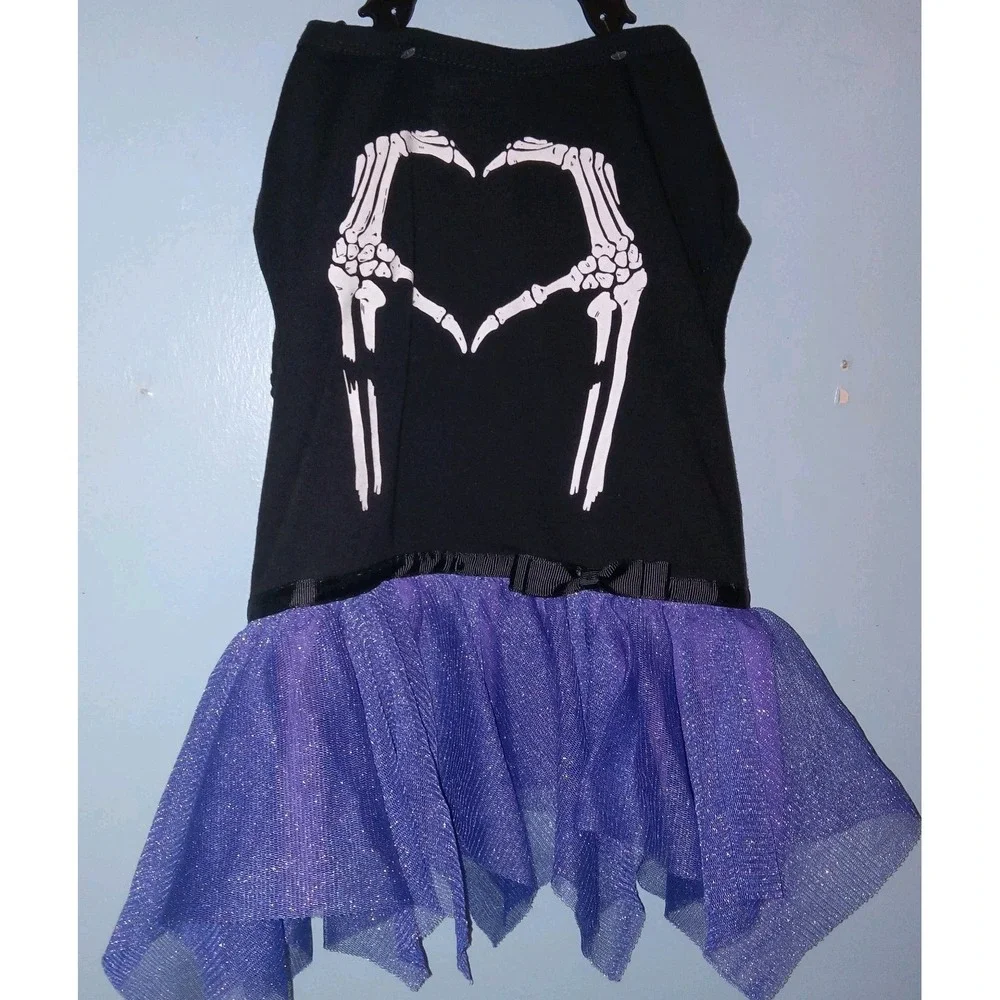 NWT‎ Thrills and Chills Dog SZ L Skeleton Halloween Costume Shirt w/ Tutu Dress