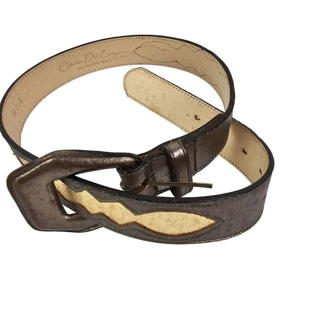 Catherine Dial Easley Women's Western Metallic Leather Belt Small Gray‎ Gold