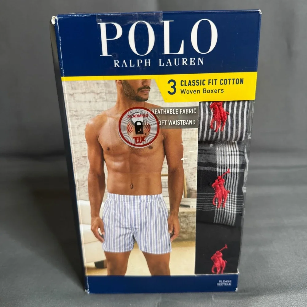 Polo Ralph Lauren Woven Boxers Mens Large Multicolor 3-Pack Plaid Stripe Classic