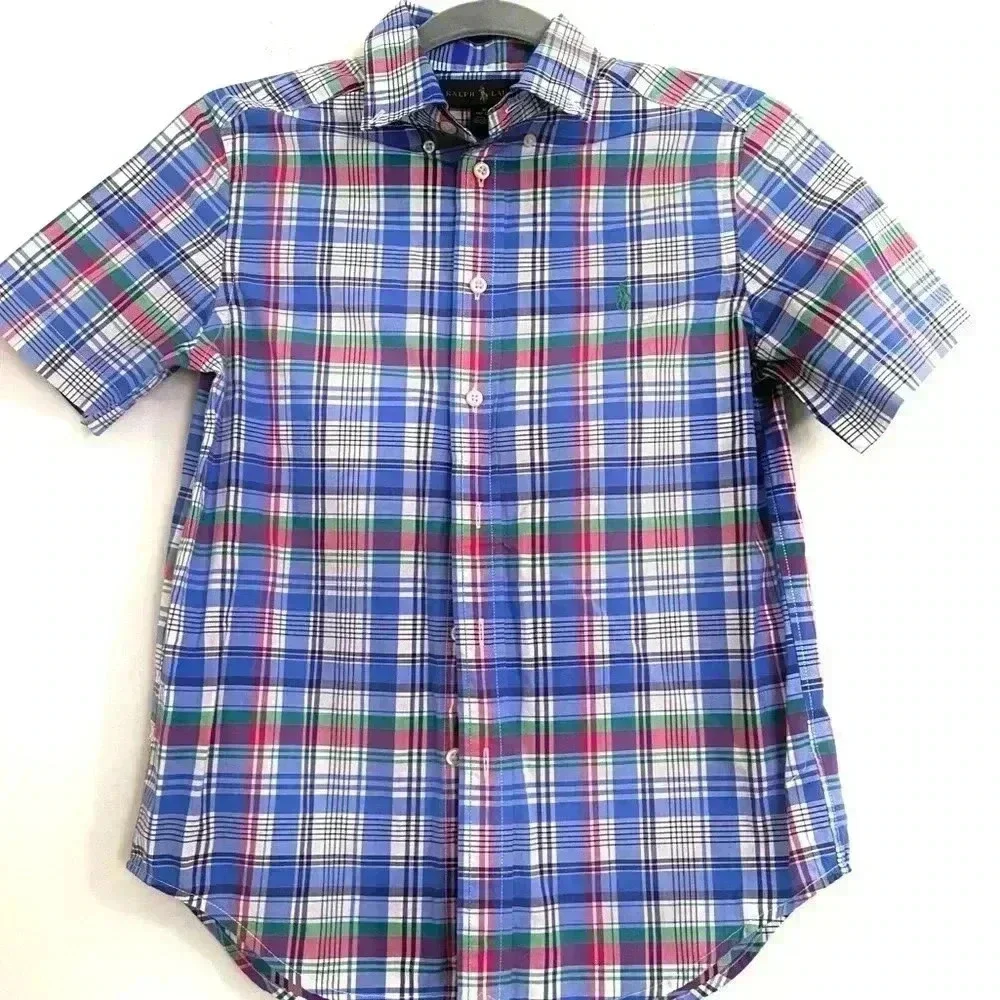 Ralph Lauren Plaid Kids Button Down Short Sleeve Shirt, 10-12M