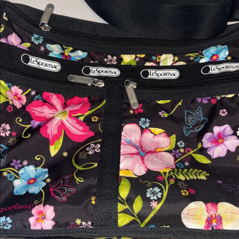 LeSportsac Black Floral Hobo Bag