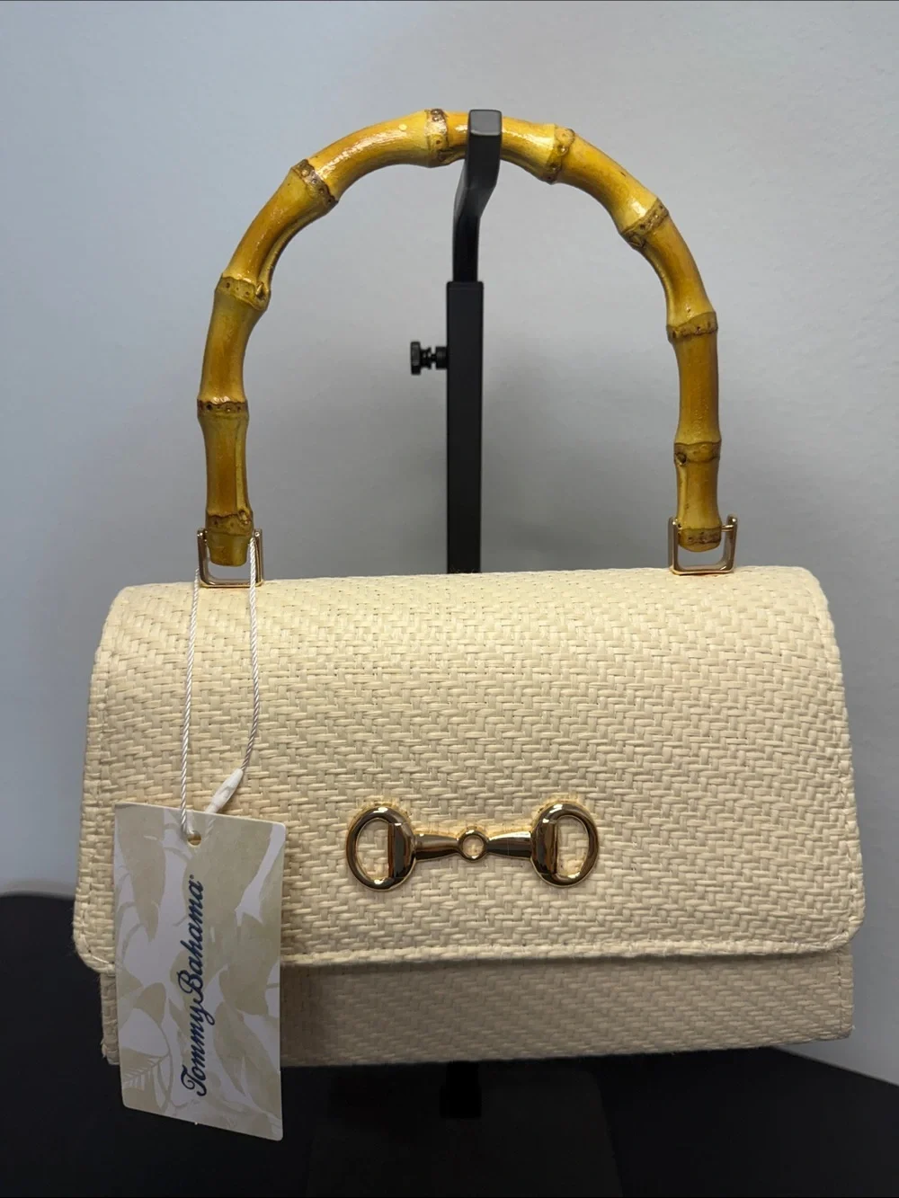 Tommy Bahama | Classic Woven Handbag w/ Bamboo Handle & Crossbody Chain 🌴