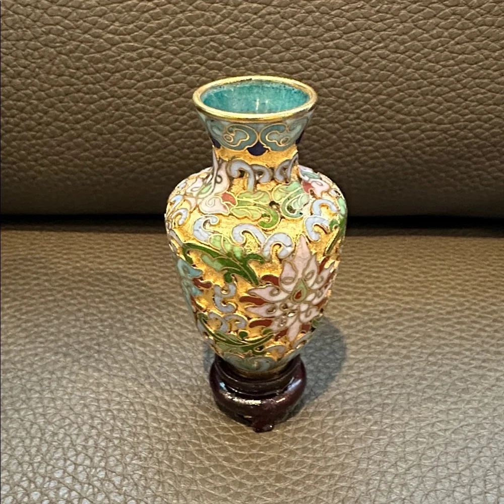 Vintage Gold Cloisonné Mini Vase