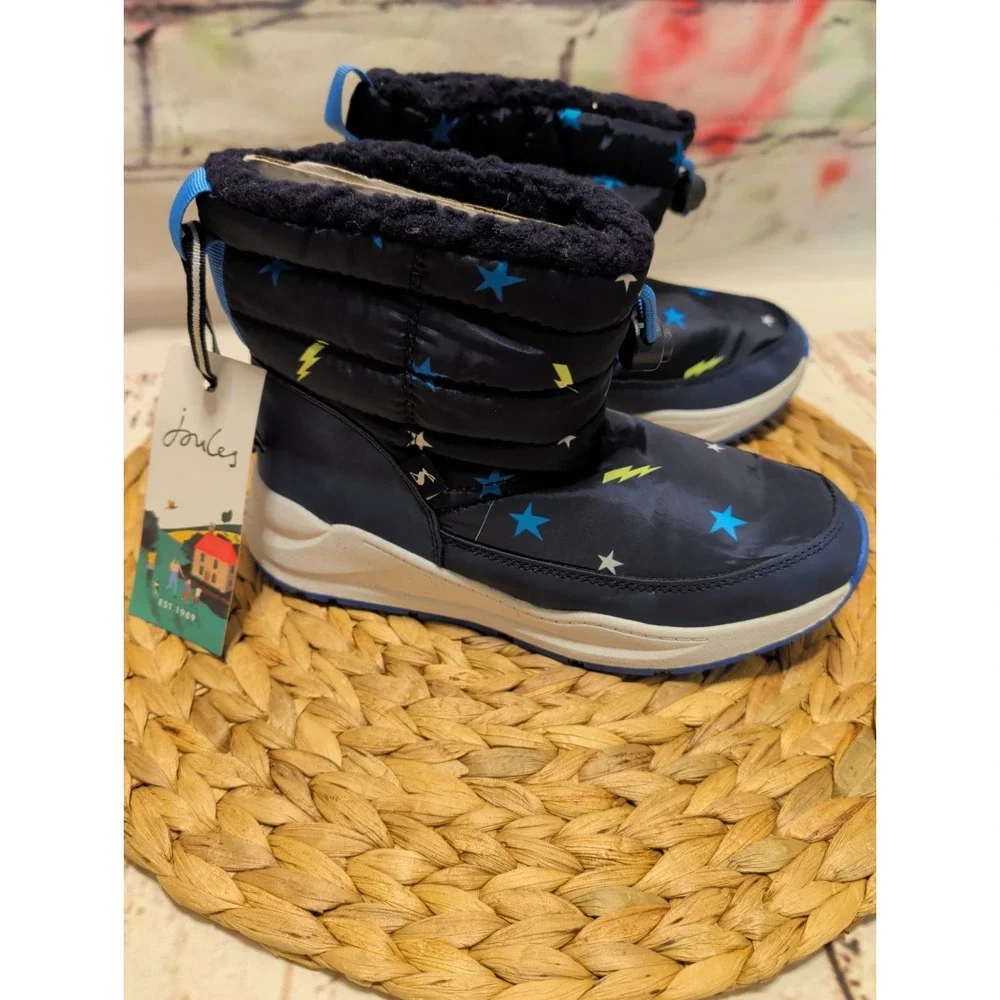 Joules Kids Winter Boot Sz 4‎ Stars And Lightening Bolts Navy Blue NWT