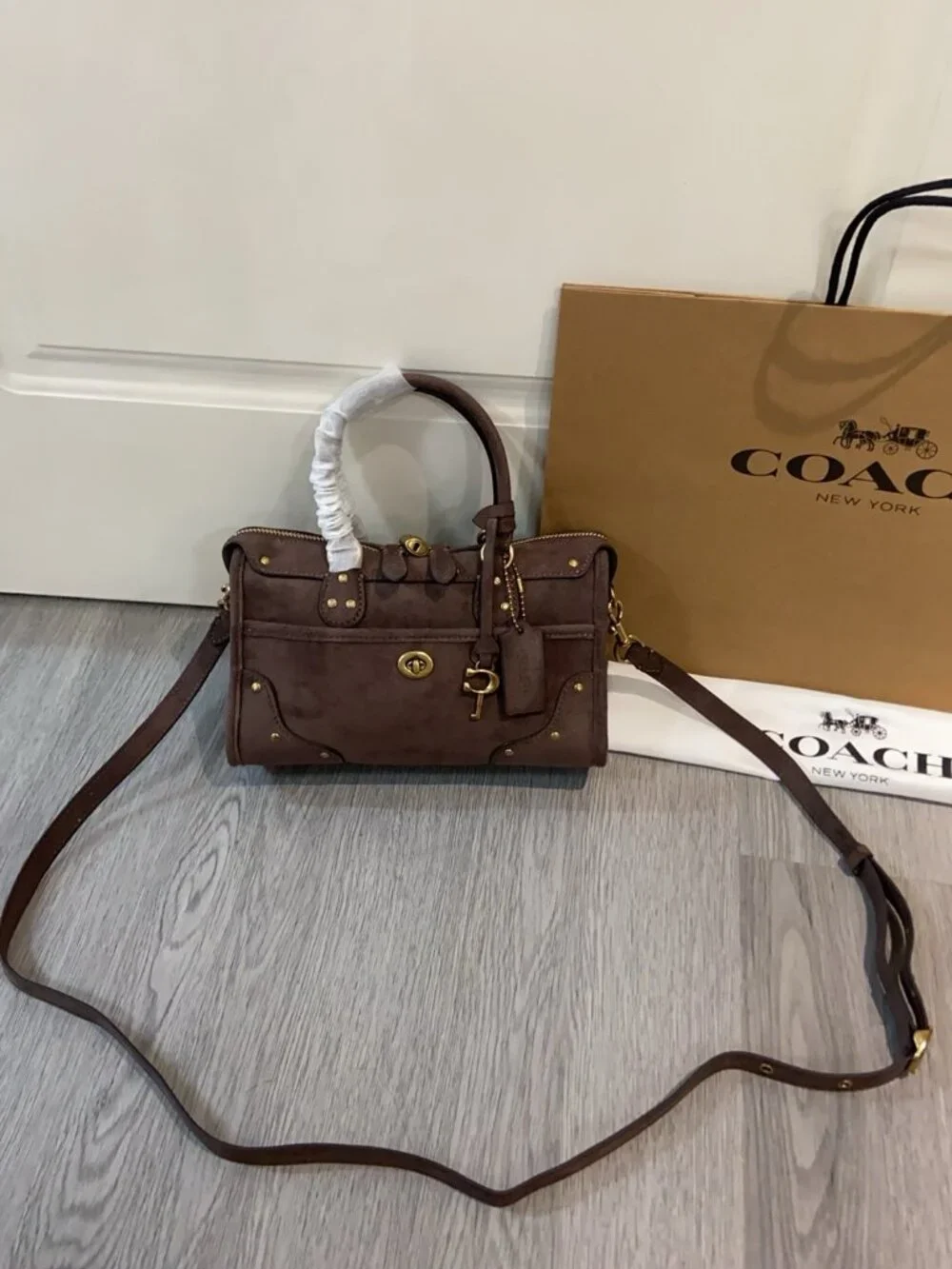 Coach Rhyder satchel In Brown Suede