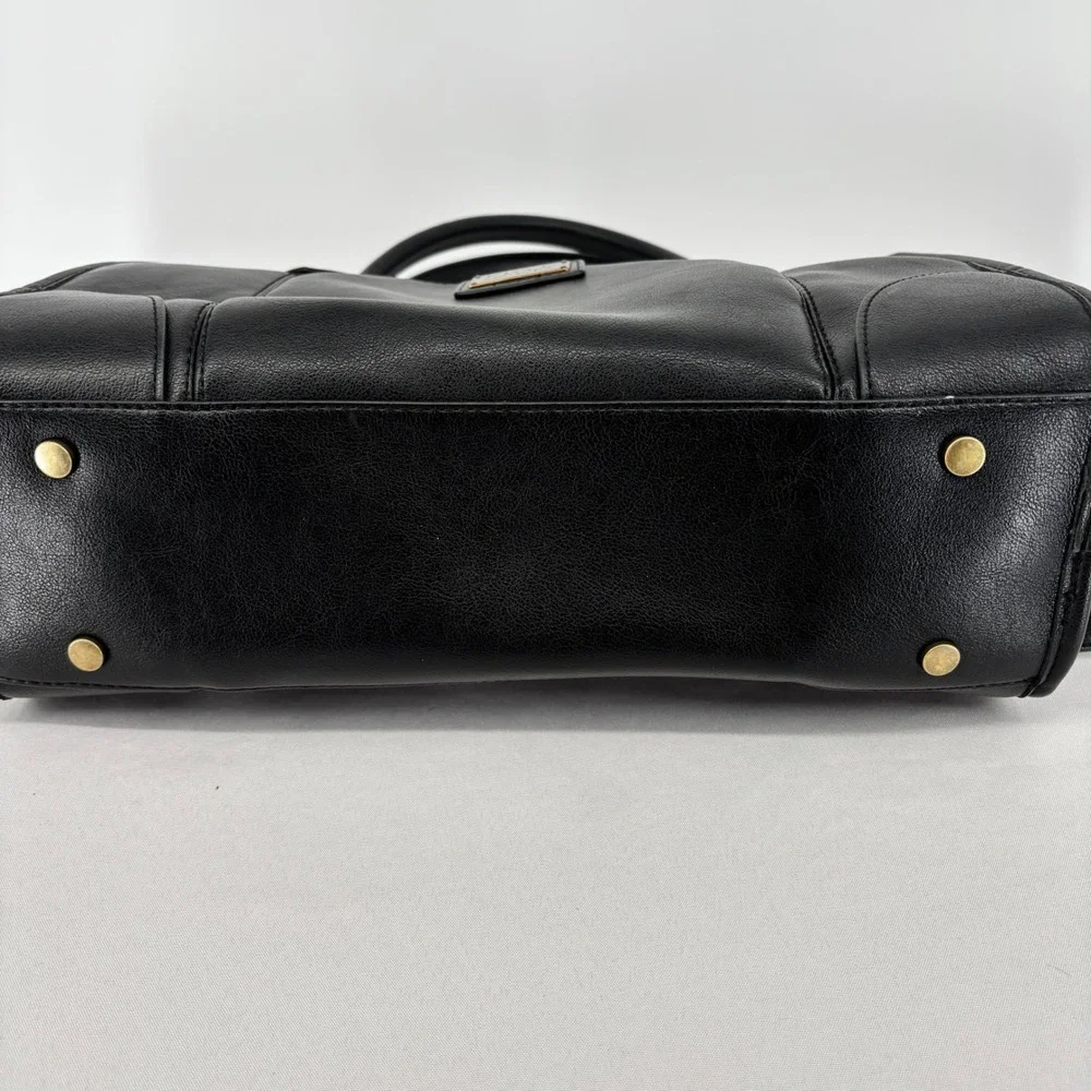 Frye and Co Black Faux Leather Satchel Crossbody Bag Antique Brass Hardware