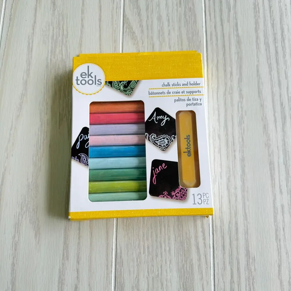 EK Tools Jumbo Chalk Set with Magnetic Chalk Holder 12 Colorful Sticks