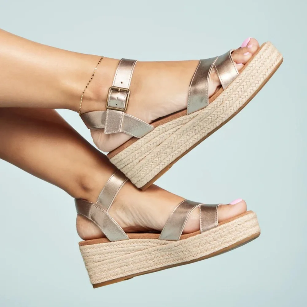 Toms | Gold Metallic Wedge Sandals