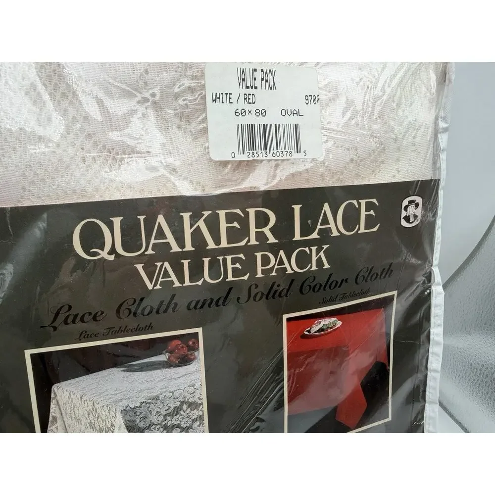 Vintage Quaker Lace Tablecloths Value Pack 60x80 Oval White Lace Red Solid