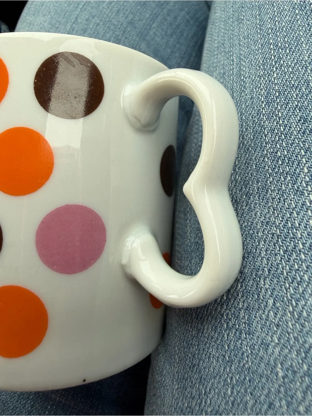 Vintage 1970s Westwood Carnival Mug Polka Dot Heart Handle Handcrafted Japan