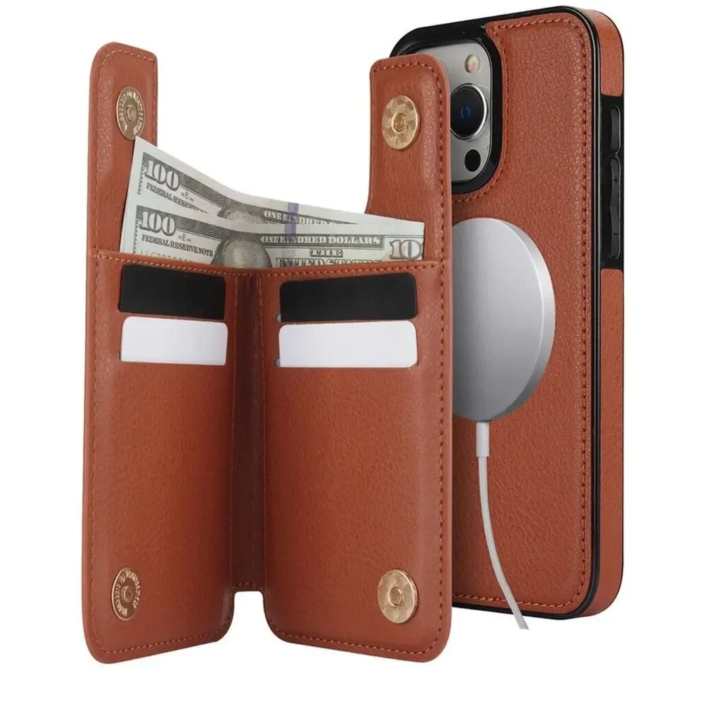 10x Magnetic Wallet Case Brown PU Leather Card Holder Stand Shockproof Arae 10pc