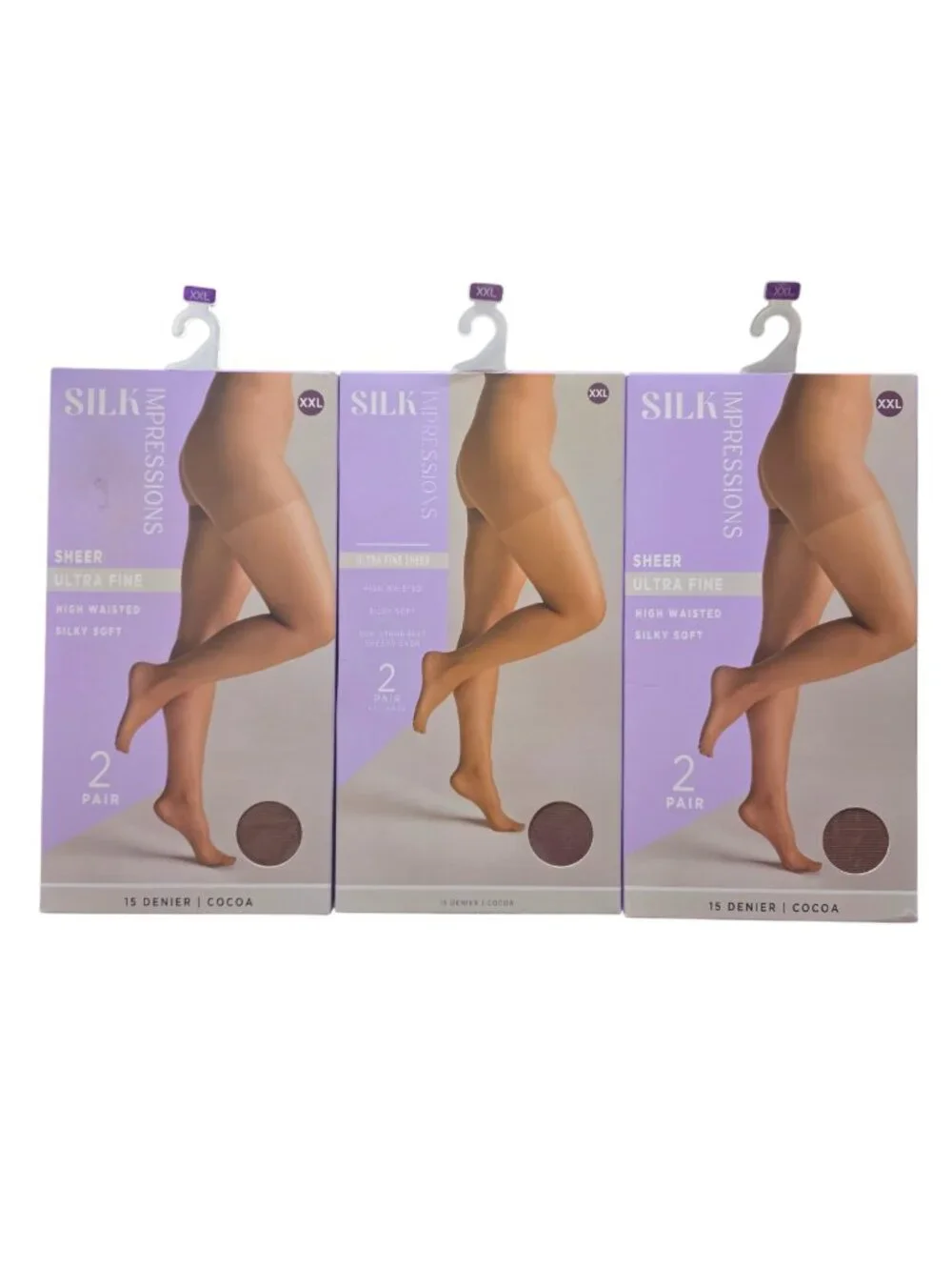 3 PK Silk Impressions Women's Pantyhose Fine Sheer 15 Denier Sz XXL Cocoa